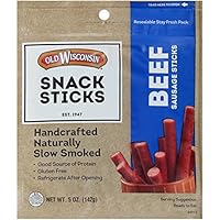 Beef Sausage Snack Sticks, Naturally Smoked, Ready to Eat, High Protein, Low Carb, Keto, Gluten Free, 5 Ounce Resealable Package