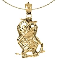 14K Yellow Gold Owl Pendant with 18