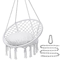 Y- Stop Hammock Chair Macrame Swing Chair, Max 330 Lbs, Hanging Chair Cotton Rope Hammock Chair Swing for Indoor and Outdoor Use, White