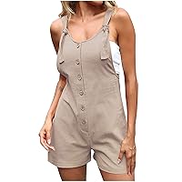Ladies Sleeveless Shorts Romper, Casual Summer Cotton Linen Overalls Solid Slim Fashion Jumpsuit Shorts for Women