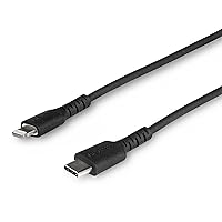 StarTech.com 3 Foot (1m) Durable Black USB-C to Lightning Cable - Heavy Duty Rugged Aramid Fiber USB Type A to Lightning Charger/Sync Power Cord - Apple MFi Certified iPad/iPhone 12 (RUSBCLTMM1MB)