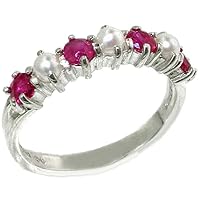 18k White Gold Cultured Pearl & Ruby Womans Eternity Ring