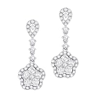 14K White Gold .72ct White Diamond Flower Drop Dangle Earrings