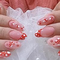 Press On Nails Almond Red Pink Heart Cute Mushroom Ballerina Fake Nails Acrylic False Nail Tips Kit Glue on Nails for Women