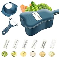 UKULELE Vegetable Chopper, 11 in 1 Mandoline Slicer Cutter Chopper and Grater for Vegetables and Fruits Zester Grater with Handle and Container 6 Blades and Peeler in Package(Blue）