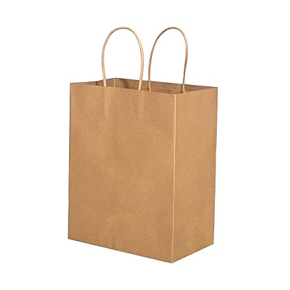 Brothersbox Brown Paper Bags with Handles Bulk 100PCS Kraft Paper Bags with Handles Gift Bags Brown, 8*4.76*10 Inch Medium Craft Paper Gift Bags for Birthday Party Grocery Retail Shopping Business