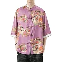 Chinese Style Men's Antique Printed Shirt: Summer T-Shirt Top - Tang Clothing Plate Buckle Men's Clothing