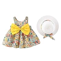 Toddler Baby Girls Hawaiian Holiday Dress + Straw Hat Rainbow Backless Tutu Sundress Birthday Party Princess Clothes