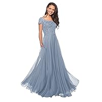 Women's A Line Lace Mother of The Bride Dresses Long Applique Chiffon Evening Formal Gown with Sleeves Dress