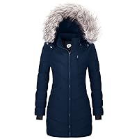 Women's Water-Resistant Winter Coat Puffer Jacket Warm Winter Coat Hip Length Puffer Coat X-Large Dark Blue