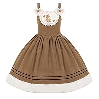 Packitcute Japanese Kawaii Lolita Cute Bear Corduroy Suspender Dresses for Teens Sweet Ruffle High Waist Princess Party Dress