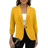 CRAZY GRID Women 3/4 Sleeve Business Casual Blazer Lightweight Fashion Open Front Stretch Suit Jacket