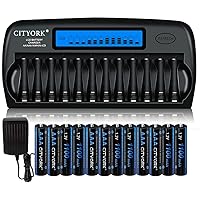 CITYORK12 Bay aa AAA Battery Charger and 32 Packs AAA Rechargeable Batteries