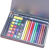 BCOAXT 24 Solid Watercolor Pigment Set, Wood Free Water-Soluble Color Pencils, 42 Pieces Watercolor Painting Set