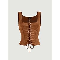 Women's Tops Sexy Tops for Women Women's Shirts Lace Up Front Tank Top Without Blouse (Color : Brown, Size : Medium)