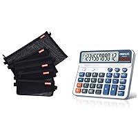 Desktop Calculator and 5pcs Mesh Zipper Pouch Bundle, 12-Digit Battery Solar Powered LCD Display Big Button Calculator, A4 A5 A6 Lightweight Nylon File Folders Document Organizer Cosmetic Bags