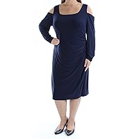 Ralph Lauren Womens Navy Cut Out Long Sleeve Square Neck Midi Sheath Dress Size 18W