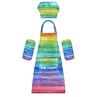 Colorful Stripes 3 Pcs Kids Apron Toddler Chef Painting Baking Gardening (with Pockets) Adjustable Artist Apron for Boys Girls-M