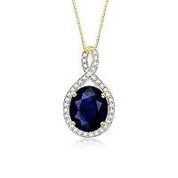 Rylos 14K Yellow Gold Halo Designer Necklace: Gemstone & Diamond Pendant, 18