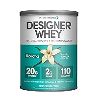 Designer Wellness Designer Whey Natural 100% Whey Protein Powder with Probiotics , Fiber, and Key B-Vitamins for Energy, Gluten-free, Non-GMO, French Vanilla 12 oz