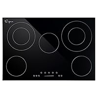 Empava Electric Stove-ETL Certified Built-in Radiant Ceramic Cooktop 30 Inch 5 Burners with Dual Element and Warm Zone, All Kinds of Cookware,220-240V Hard Wired, No Plug, Black, 30
