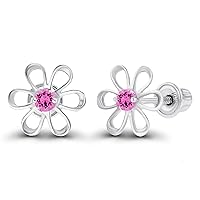 Solid 14K Gold 7.50mm Natural Birthstone Daisy Flower Screwback Stud Earrings For Women | 2mm Natural Birthstone | 14K Gold Natural or Created Gemstone Screwback Earrings For Women and Girls