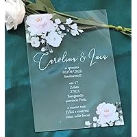 Wedding Acrylic Invitation,Eucalyptus white rose,DIY Invites,Acrylic Wedding Invite,Custom Acrylic Birthday Invitation,Acrylic Graduation Invitations,Green Leaves (10pcs Acrylic Invitations)