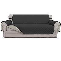Easy-Going Reversible Oversized Couch Cover for 3 Cushion Couch Sofa Cover for Dogs Water Resistant Furniture Protector Cover with Foam Sticks for Pet (Oversized Sofa, Darkgray/Beige)