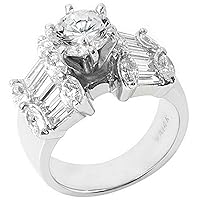 14k White Gold Round Marquise Baguette Diamond Engagement Ring 3.55 Carats
