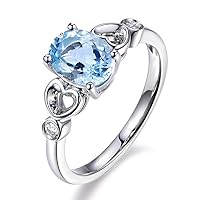 Amazing Design Fine Jewelry Sky Blue Aquamarine Gemstone Solid 14K White Gold Diamond Wedding Engagement Band Ring Set