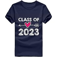 Class of 2023 Women Men Casual Graduation T-Shirts Cute Heart Graphic Tee Shirts Summer Short Sleeve Crewneck Tops