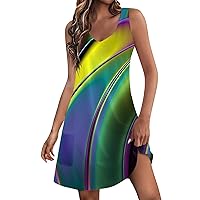 Summer Dresses for Women 2024 Vacation Boho Beach Sundress Casual Loose Fit Tank Dresses V Neck Stripes Dress with Pocket
