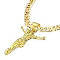 14k Gold Plated on Brass Hip Hop Jesus Crucifix Savior Pendant w/ 6mm 24
