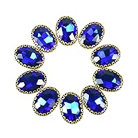 Embroiderymaterial Oval Shape Sew on Glass Crystal Stone Navy Blue Color in Flower Shape Flat Back Setting, 13X18MM, 10 Pieces