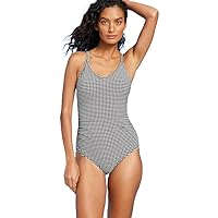 Women's Textured Gingham Ruched Full Coverage One Piece Swimsuit -