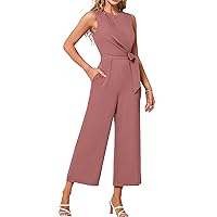JASAMBAC Women's Jumpsuits Sleeveless Dressy Scoop Neck Cutout Ruched Romper Tummy Control Playsuit Casual with Pockets
