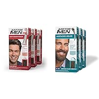 Easy Comb-In Color Mens Hair Dye, Easy No Mix Application with Comb Applicator - Dark Brown, A-45, Pack of 3 & Mustache & Beard, Beard Dye for Men with Brush