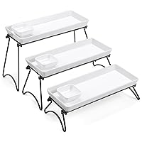 Yedio 3 Tier Serving Tray, Three Tiered Serving Stand, 14 Inch White Porcelain Platters, Collapsible Separated Metal Stands, Tier Serving Tray for Party Entertaining Food Display Cupcake Fruit Dessert