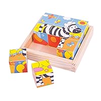 Bigjigs Toys Safari Cube Jigsaw Puzzle - 6X 9-Piece Toddler Puzzles, Quality Jigsaw Puzzles for Kids, Educational Animal Puzzles, Suitable for 18 Months +