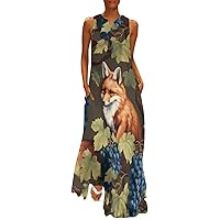 Fox Grape Women's Summer Sleeveless Long Dress V-Neck Ankle Maxi Dresses with Pockets