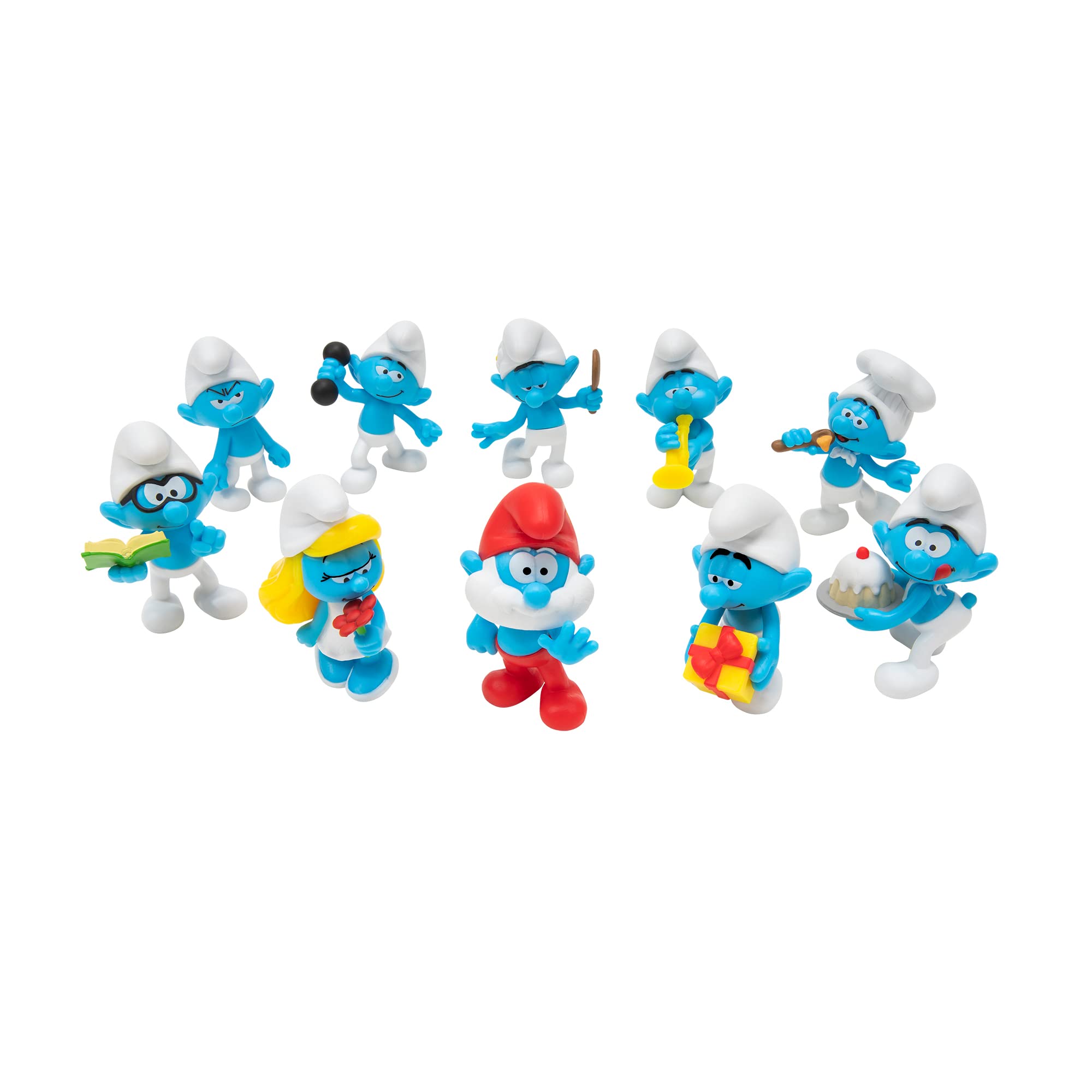 The Smurfs 40TH Anniversary Classic Figure 10 Pack - Features 2-Inch Smurfette, Grouchy, Greedy, Papa Smurf, Brainy, Hefty, Vanity, Harmony, Jokey, Chef - Authentic Details