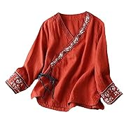 Traditional Shirt Women Chinese Vintage Blouse Long Sleeve Tops Hanfu Tang Suit Embroidery Zen Clothes