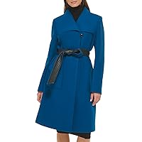 Cole Haan Women's Belted Coat Wool with Cuff Details, Teal, 4