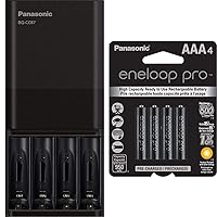 Panasonic BQ-CC87AKBBA eneloop pro Advanced Individual Battery Charger & Panasonic BK-4HCCA4BA pro AAA High Capacity Ni-MH Pre-Charged Rechargeable Batteries, 4-Battery Pack