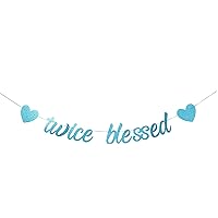 Twice Blessed Blue Glitter Banner,Glitter Letters Bunting for Twins Baby Shower,Pregnancy Announcement,Gender Reveal,Funny Sign(Blue Twins)