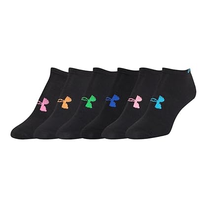 Under Armour Women's Essential No Show Socks, Multipairs, Black/Assorted Colors (6-Pairs), Medium