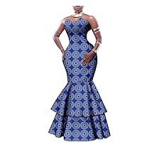 African Dresses for Women Party Wear for Girls Women Wax Print Sexy Gown Cocktail Mermaid Ruffles