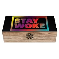 Stay Woke Decorative Wooden Storage Box Jewelry Organizer Craft with Lids Home Decor