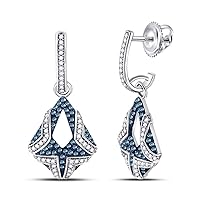 10kt White Gold Womens Round Blue Color Enhanced Diamond Dangle Earrings 1/2 Cttw