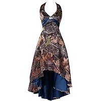 Halter Neck Camo Wedding Guest Formal Dresses High Low Bridesmaid Gowns 2024
